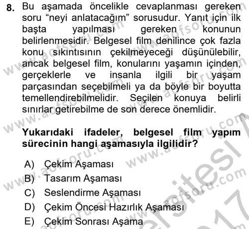 Videonun Kullanım Alanları Dersi 2016 - 2017 Yılı (Vize) Ara Sınav Soruları 8. Soru