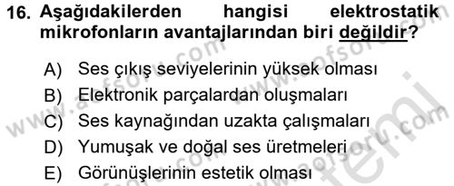 Videonun Kullanım Alanları Dersi 2016 - 2017 Yılı (Final) Dönem Sonu Sınav Soruları 16. Soru