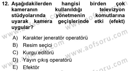 Videonun Kullanım Alanları Dersi 2018 - 2019 Yılı (Vize) Ara Sınav Soruları 12. Soru