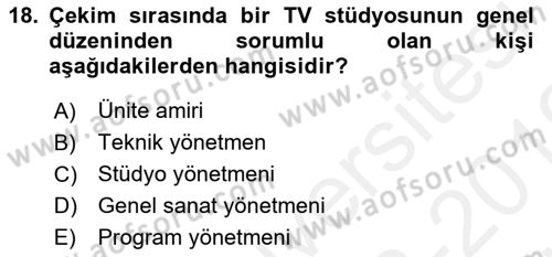 Videonun Kullanım Alanları Dersi 2018 - 2019 Yılı (Vize) Ara Sınav Soruları 18. Soru