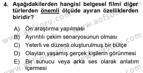 Videonun Kullanım Alanları Dersi 2018 - 2019 Yılı (Vize) Ara Sınav Soruları 4. Soru