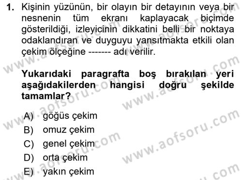Videonun Kullanım Alanları Dersi 2020 - 2021 Yılı Yaz Okulu Sınav Soruları 1. Soru