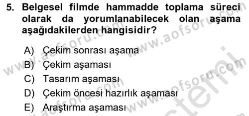 Videonun Kullanım Alanları Dersi 2020 - 2021 Yılı Yaz Okulu Sınav Soruları 5. Soru