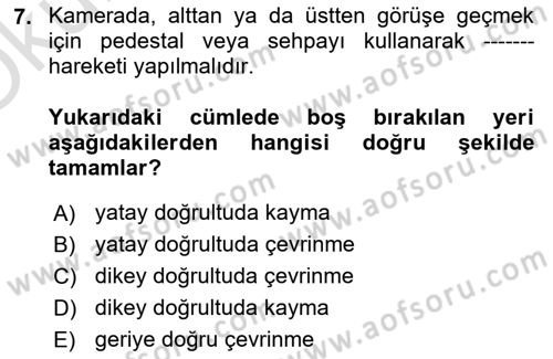 Videonun Kullanım Alanları Dersi 2020 - 2021 Yılı Yaz Okulu Sınav Soruları 7. Soru