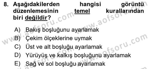 Videonun Kullanım Alanları Dersi 2020 - 2021 Yılı Yaz Okulu Sınav Soruları 8. Soru