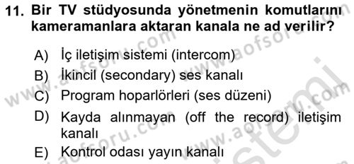 Videonun Kullanım Alanları Dersi 2021 - 2022 Yılı (Vize) Ara Sınav Soruları 11. Soru