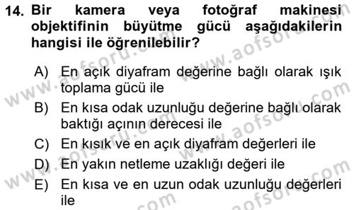 Videonun Kullanım Alanları Dersi 2021 - 2022 Yılı Yaz Okulu Sınav Soruları 14. Soru