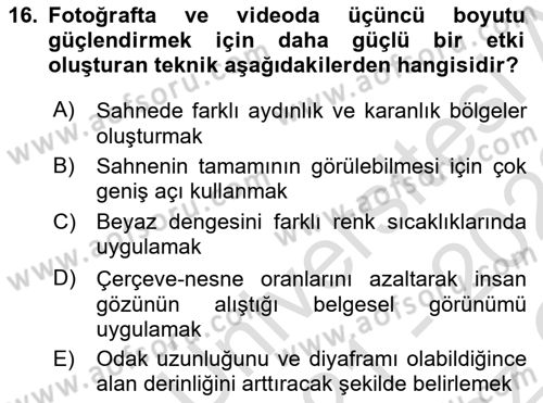Videonun Kullanım Alanları Dersi 2021 - 2022 Yılı Yaz Okulu Sınav Soruları 16. Soru