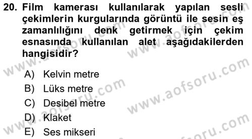 Videonun Kullanım Alanları Dersi 2021 - 2022 Yılı Yaz Okulu Sınav Soruları 20. Soru