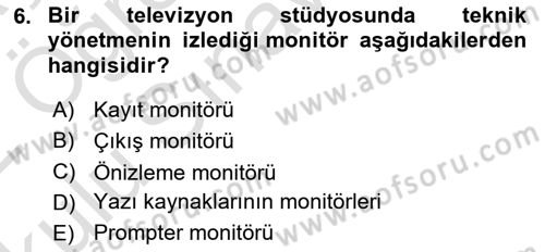 Videonun Kullanım Alanları Dersi 2021 - 2022 Yılı Yaz Okulu Sınav Soruları 6. Soru