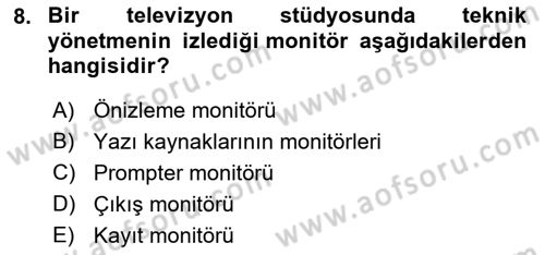 Videonun Kullanım Alanları Dersi 2022 - 2023 Yılı Yaz Okulu Sınav Soruları 8. Soru