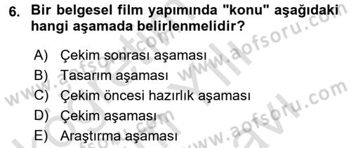 Videonun Kullanım Alanları Dersi 2023 - 2024 Yılı (Vize) Ara Sınav Soruları 6. Soru