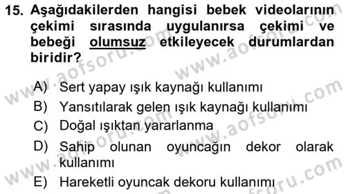 Videonun Kullanım Alanları Dersi Dönem Sonu Sınavı Deneme Sınav Soruları 15. Soru