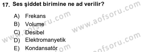 Videonun Kullanım Alanları Dersi Dönem Sonu Sınavı Deneme Sınav Soruları 17. Soru
