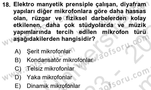 Videonun Kullanım Alanları Dersi 2023 - 2024 Yılı (Final) Dönem Sonu Sınav Soruları 18. Soru