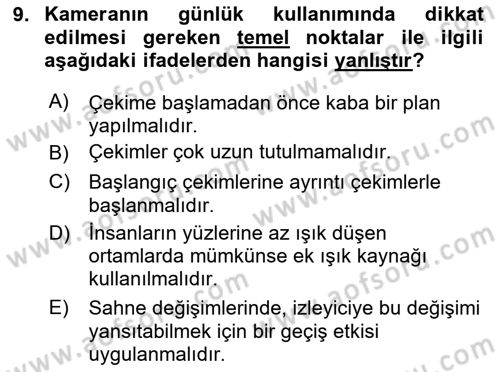 Videonun Kullanım Alanları Dersi 2023 - 2024 Yılı Yaz Okulu Sınav Soruları 9. Soru
