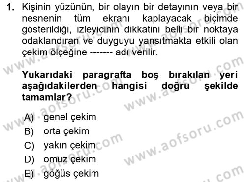 Videonun Kullanım Alanları Dersi 2024 - 2025 Yılı (Vize) Ara Sınav Soruları 1. Soru