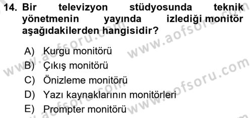 Videonun Kullanım Alanları Dersi 2024 - 2025 Yılı (Vize) Ara Sınav Soruları 14. Soru