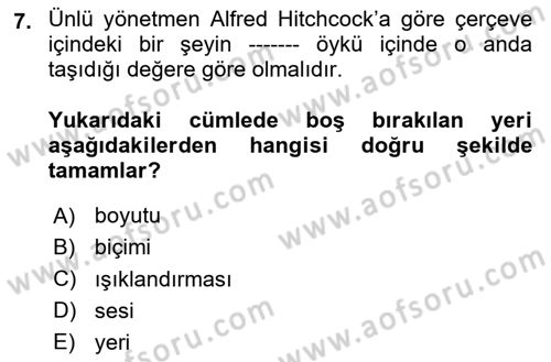Videonun Kullanım Alanları Dersi 2024 - 2025 Yılı (Vize) Ara Sınav Soruları 7. Soru