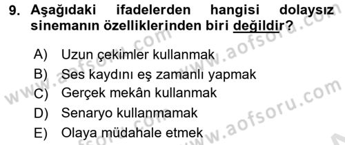 Videonun Kullanım Alanları Dersi 2024 - 2025 Yılı (Vize) Ara Sınav Soruları 9. Soru