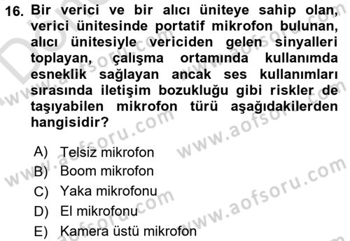 Videonun Kullanım Alanları Dersi Dönem Sonu Sınavı Deneme Sınav Soruları 16. Soru