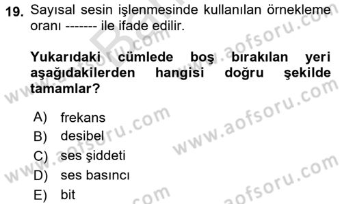 Videonun Kullanım Alanları Dersi 2024 - 2025 Yılı (Final) Dönem Sonu Sınav Soruları 19. Soru