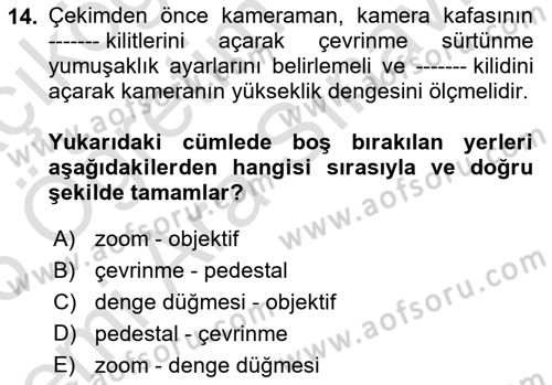 Videonun Kullanım Alanları Dersi 2025 - 2026 Yılı (Vize) Ara Sınav Soruları 14. Soru