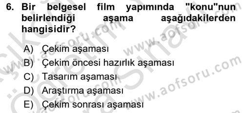 Videonun Kullanım Alanları Dersi 2025 - 2026 Yılı (Vize) Ara Sınav Soruları 6. Soru