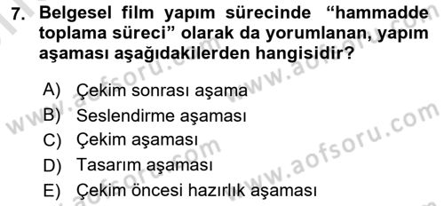 Videonun Kullanım Alanları Dersi 2025 - 2026 Yılı (Vize) Ara Sınav Soruları 7. Soru