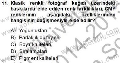 Sayısal Fotoğraf Baskı Teknikleri Dersi 2014 - 2015 Yılı (Final) Dönem Sonu Sınav Soruları 11. Soru