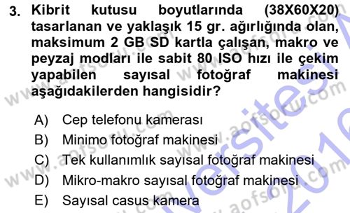 Sayısal Fotoğraf Baskı Teknikleri Dersi 2015 - 2016 Yılı (Final) Dönem Sonu Sınav Soruları 3. Soru