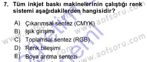 Sayısal Fotoğraf Baskı Teknikleri Dersi 2015 - 2016 Yılı (Final) Dönem Sonu Sınav Soruları 7. Soru