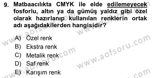 Sayısal Fotoğraf Baskı Teknikleri Dersi 2015 - 2016 Yılı (Final) Dönem Sonu Sınav Soruları 9. Soru