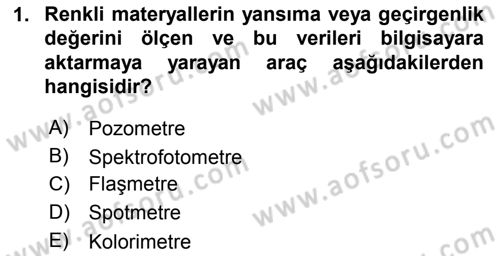 Sayısal Fotoğraf Baskı Teknikleri Dersi 2017 - 2018 Yılı (Final) Dönem Sonu Sınav Soruları 1. Soru