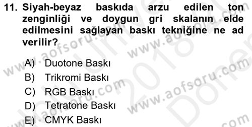 Sayısal Fotoğraf Baskı Teknikleri Dersi 2018 - 2019 Yılı (Final) Dönem Sonu Sınav Soruları 11. Soru