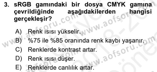 Sayısal Fotoğraf Baskı Teknikleri Dersi 2018 - 2019 Yılı (Final) Dönem Sonu Sınav Soruları 3. Soru