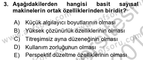 Sayısal Fotoğraf Baskı Teknikleri Dersi 2018 - 2019 Yılı Yaz Okulu Sınav Soruları 3. Soru