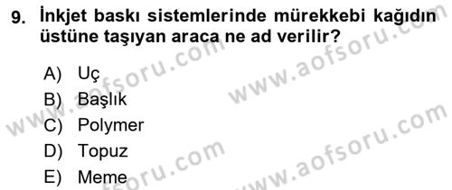 Sayısal Fotoğraf Baskı Teknikleri Dersi 2018 - 2019 Yılı Yaz Okulu Sınav Soruları 9. Soru