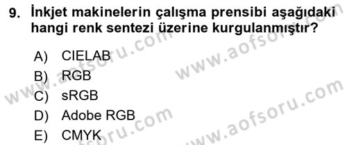 Sayısal Fotoğraf Baskı Teknikleri Dersi 2019 - 2020 Yılı (Final) Dönem Sonu Sınavı 9. Soru