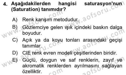 Sayısal Fotoğraf Baskı Teknikleri Dersi 2021 - 2022 Yılı (Vize) Ara Sınav Soruları 4. Soru