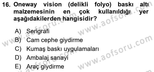 Sayısal Fotoğraf Baskı Teknikleri Dersi 2021 - 2022 Yılı (Final) Dönem Sonu Sınav Soruları 16. Soru