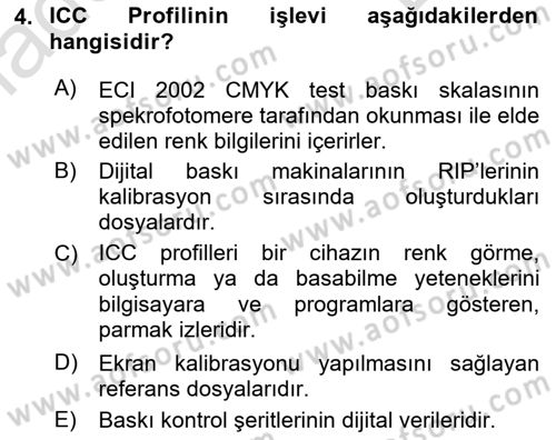 Sayısal Fotoğraf Baskı Teknikleri Dersi 2021 - 2022 Yılı (Final) Dönem Sonu Sınav Soruları 4. Soru