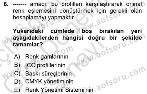 Sayısal Fotoğraf Baskı Teknikleri Dersi 2021 - 2022 Yılı (Final) Dönem Sonu Sınav Soruları 6. Soru