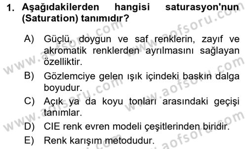 Sayısal Fotoğraf Baskı Teknikleri Dersi 2021 - 2022 Yılı Yaz Okulu Sınav Soruları 1. Soru