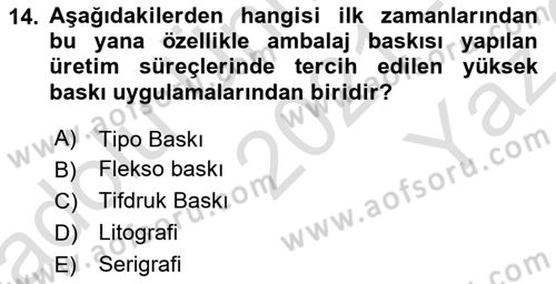 Sayısal Fotoğraf Baskı Teknikleri Dersi 2021 - 2022 Yılı Yaz Okulu Sınav Soruları 14. Soru