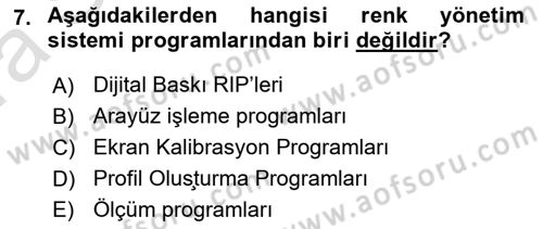 Sayısal Fotoğraf Baskı Teknikleri Dersi 2022 - 2023 Yılı (Vize) Ara Sınav Soruları 7. Soru