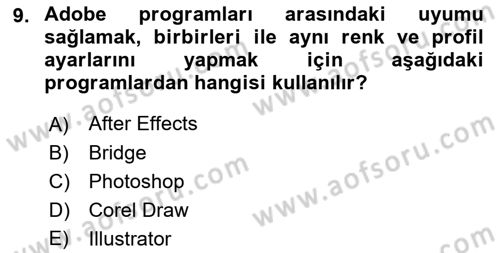 Sayısal Fotoğraf Baskı Teknikleri Dersi 2022 - 2023 Yılı (Vize) Ara Sınav Soruları 9. Soru