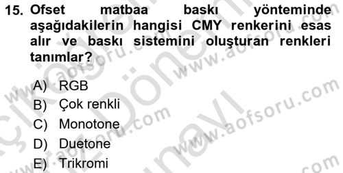 Sayısal Fotoğraf Baskı Teknikleri Dersi 2022 - 2023 Yılı (Final) Dönem Sonu Sınav Soruları 15. Soru