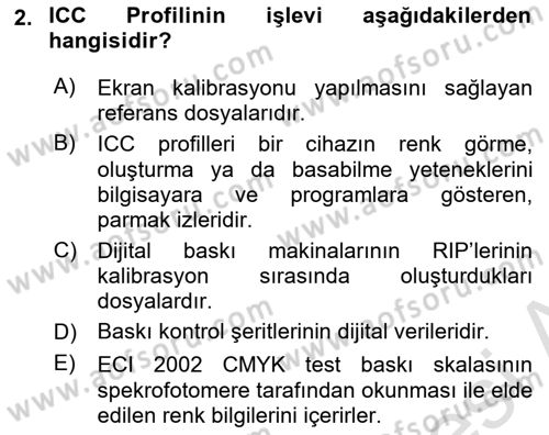 Sayısal Fotoğraf Baskı Teknikleri Dersi 2022 - 2023 Yılı (Final) Dönem Sonu Sınav Soruları 2. Soru