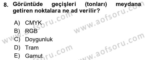 Sayısal Fotoğraf Baskı Teknikleri Dersi 2022 - 2023 Yılı (Final) Dönem Sonu Sınav Soruları 8. Soru